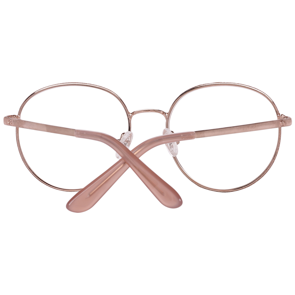Rose gold thin metal round eyeglasses with nose pads on neutral background, classic style for Women