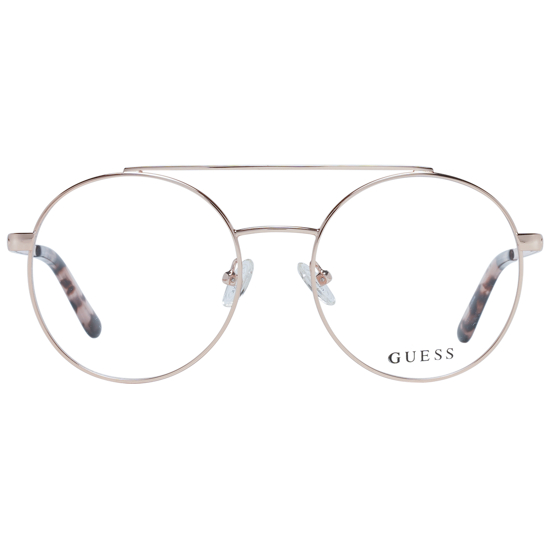 Unisex gold metal double-bridge round eyeglasses with tortoiseshell temple tips on white background