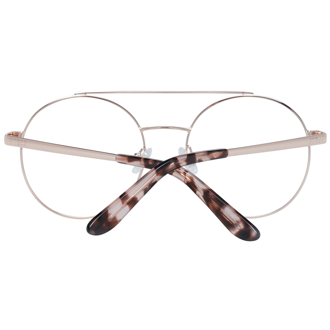 Unisex gold metal double-bridge round eyeglasses with tortoiseshell temple tips on white background