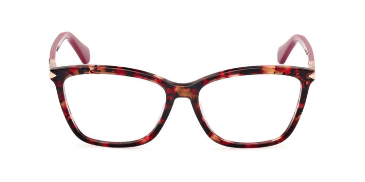 Tortoise cat-eye eyeglasses with square lenses, red temples and metal-accent hinges, modern fashionable Women’s frame