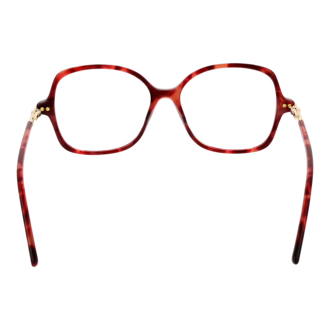 Red tortoiseshell square eyeglasses for Women with gold metal temples and lightweight plastic frame
