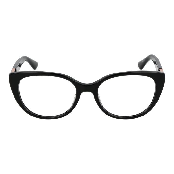 Black retro cat-eye eyeglasses with rose gold metal temple accents and clear lenses for Women