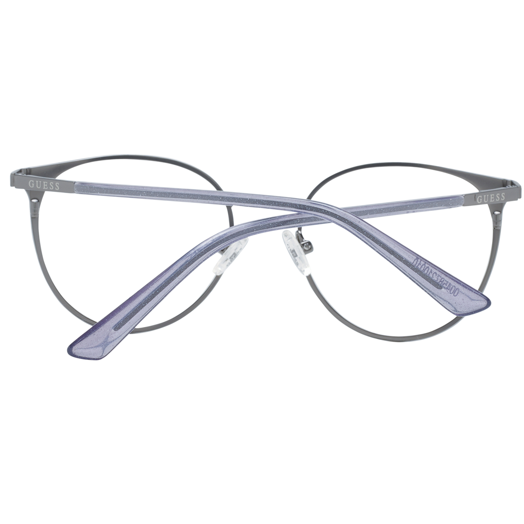 Gray thin metal round eyeglasses on neutral background with adjustable nose pads and minimalist full-rim frame