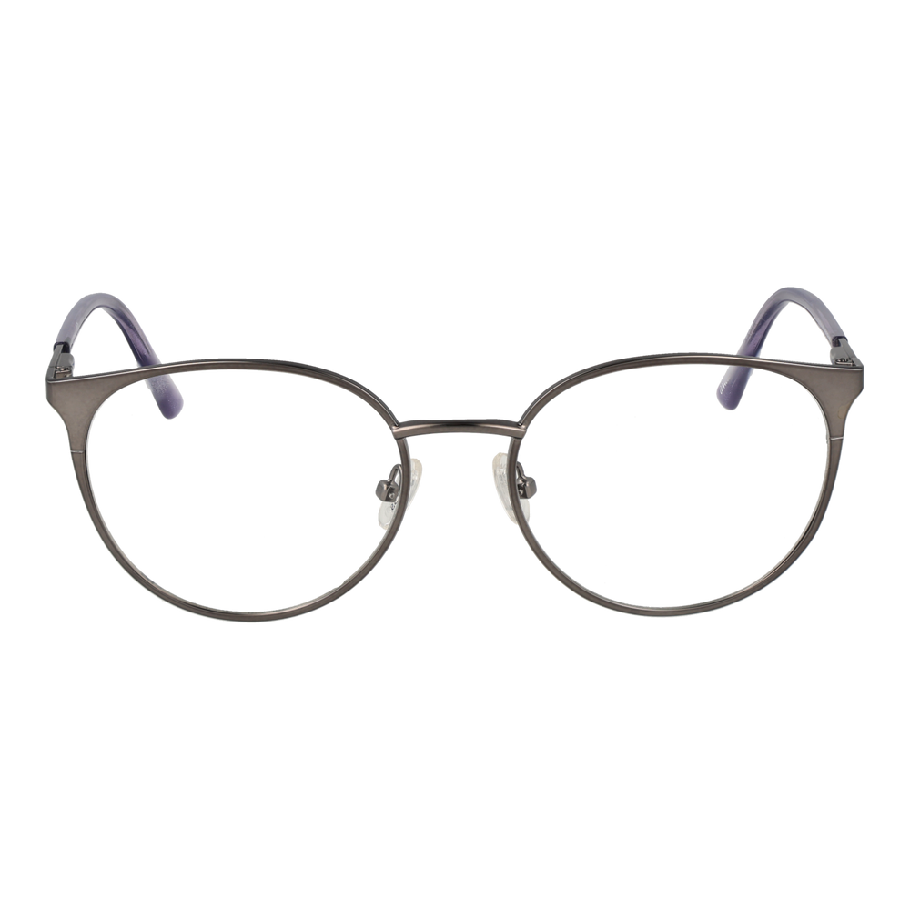 Gray-purple thin metal round eyeglasses for Women with adjustable nose pads on neutral background