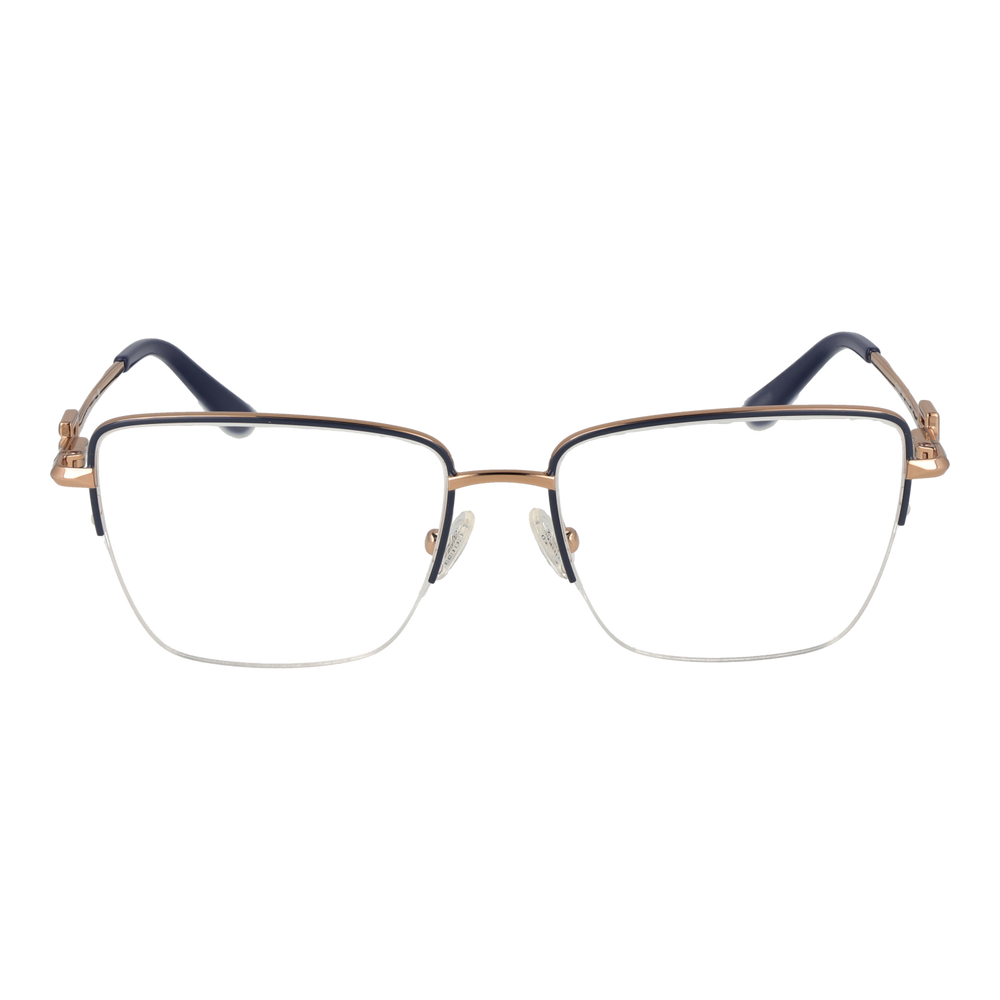 Gold metal full-rim rectangular eyeglasses with clear lenses and black temple accents featuring Guess logo