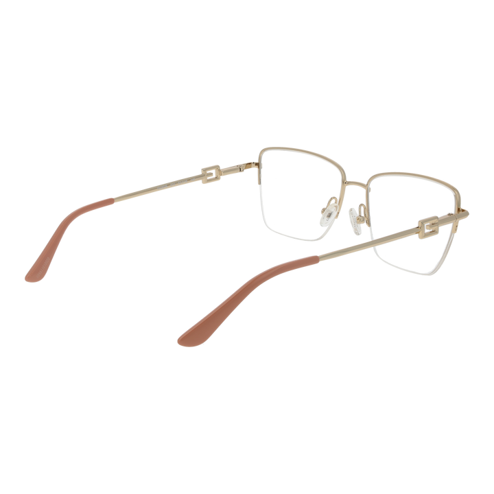 Gold metal square eyeglasses for Women with clear lenses and decorative G logo on temples