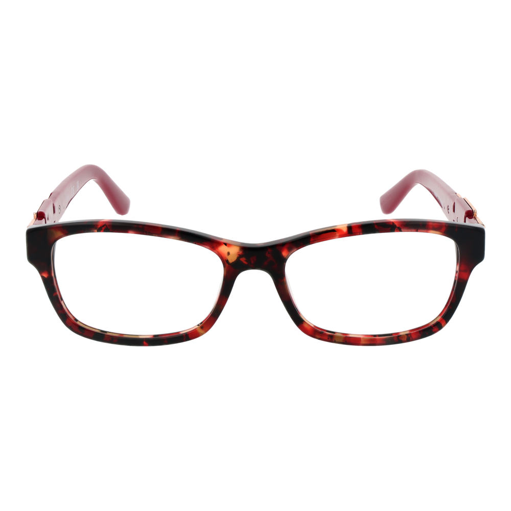 Tortoise shell rectangular eyeglasses for Women with red temples and gold decorative temple detail