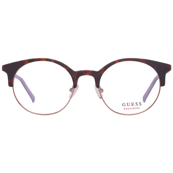 Tortoiseshell round eyeglasses with purple temples and metal lower rim, retro look for Women