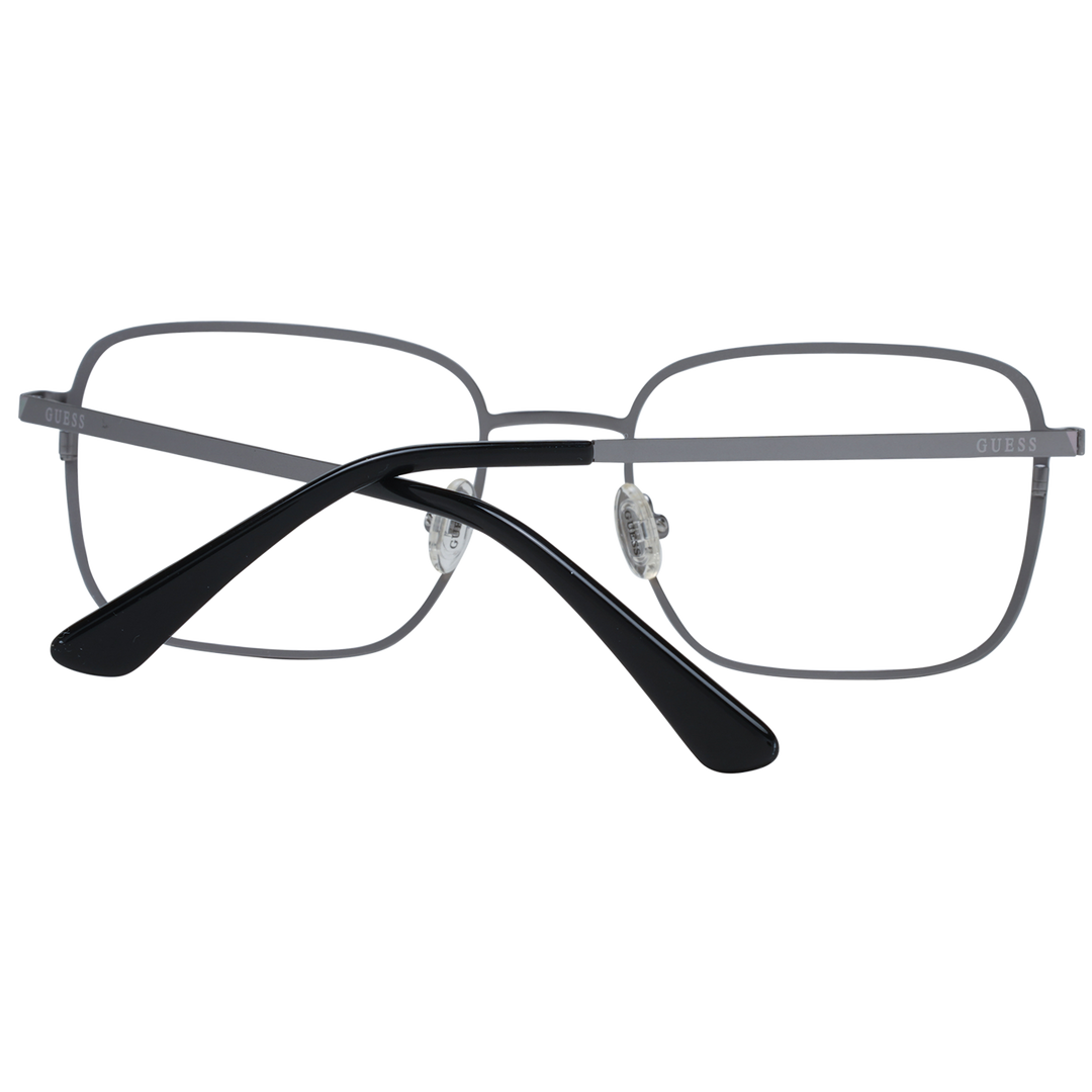 Gray thin metal full-rim rectangular eyeglasses with adjustable nose pads on neutral background, Unisex