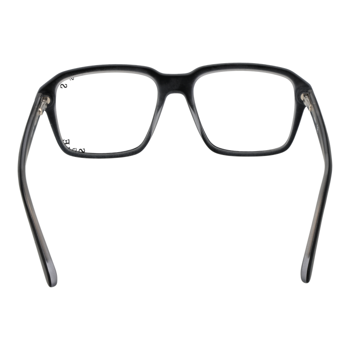 Black full-rim rectangular eyeglasses in plastic, modern Unisex frame shown three-quarter view on neutral background