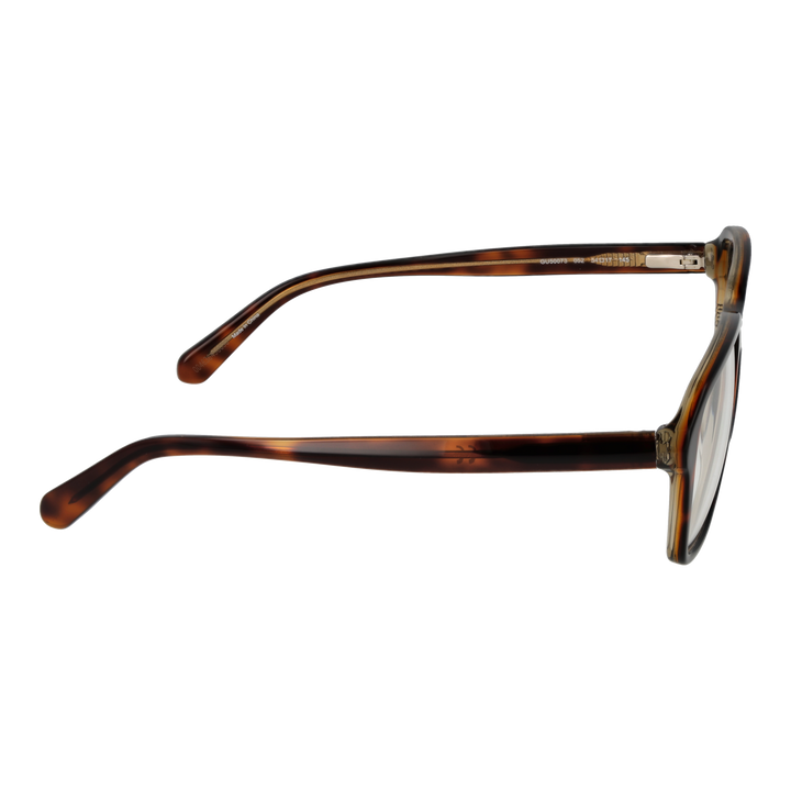 Unisex tortoiseshell rectangular full-rim eyeglasses in warm brown tones on neutral background, three-quarter view.