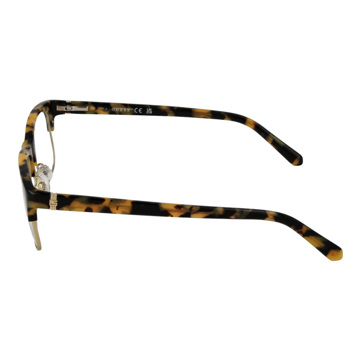 Unisex tortoise-pattern semi-rimless eyeglasses with plastic upper and metal lower rims, adjustable nose pads