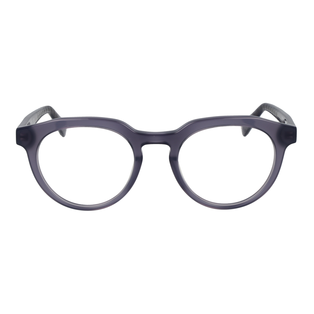 Dark purple transparent round eyeglasses in thick plastic frame, modern Unisex optical style