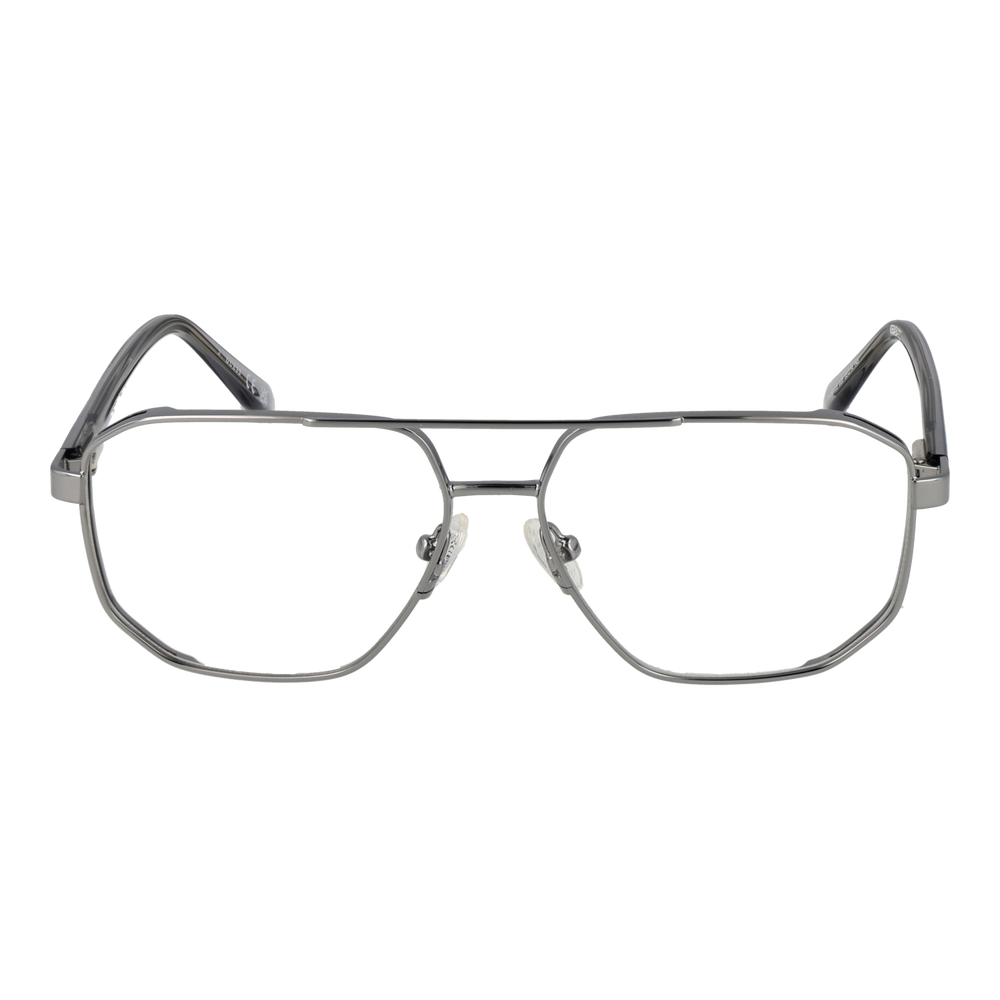 Gray Unisex eyeglasses with double bridge, rectangular lenses, metal and plastic frame, clear nose pads