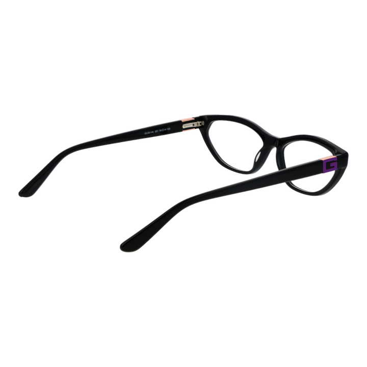 Black cat-eye eyeglasses for Women with purple accents and rose gold logo on temples