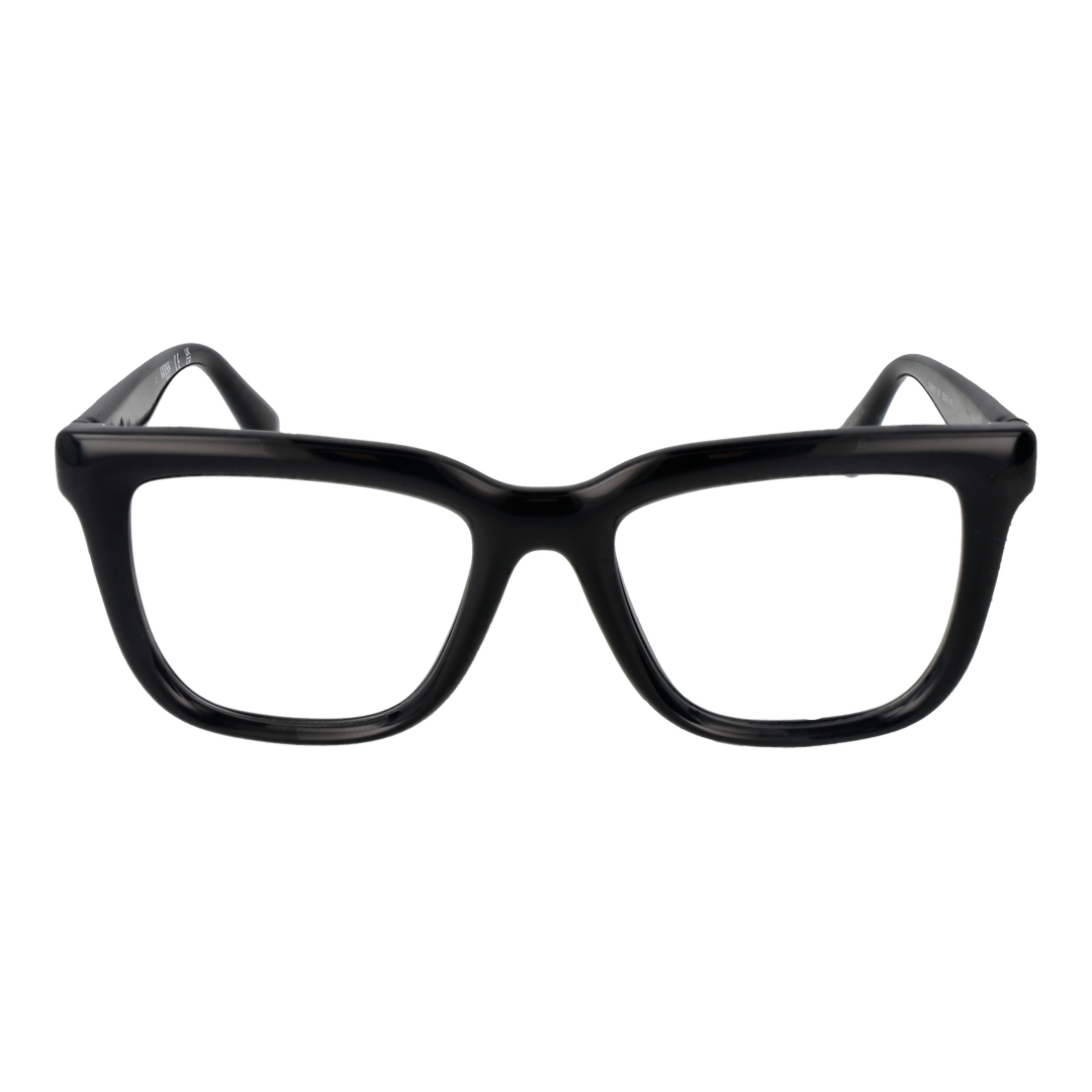 Unisex black plastic full-rim eyeglasses with thick rectangular lenses and modern silhouette