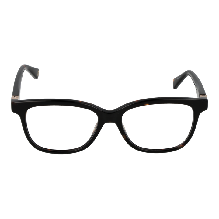 Black rectangular eyeglasses for Women with tortoiseshell accents and gold triangular metal temples, modern designer look