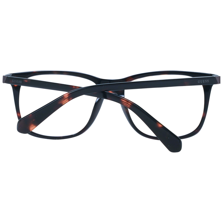 Unisex tortoise shell full-rim eyeglasses in brown and orange, rectangular lenses, Guess logo on temple