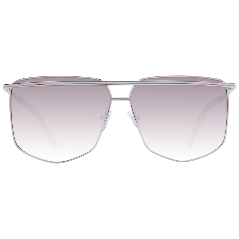 Silver metal aviator sunglasses with gradient purple lenses and white temple tips on neutral background