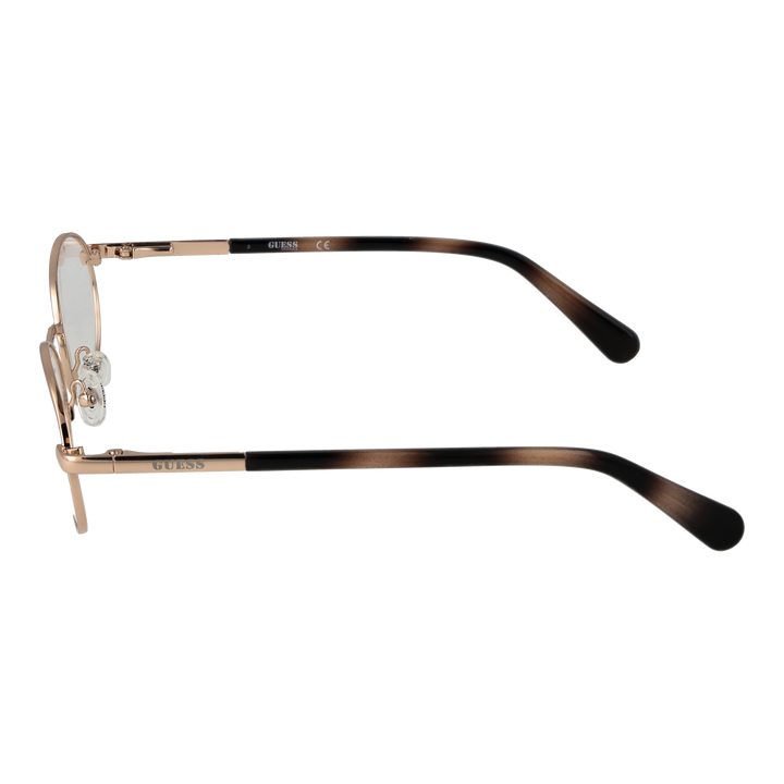 Unisex rose gold thin metal oval eyeglasses with black-brown gradient temple tips, adjustable nose pads