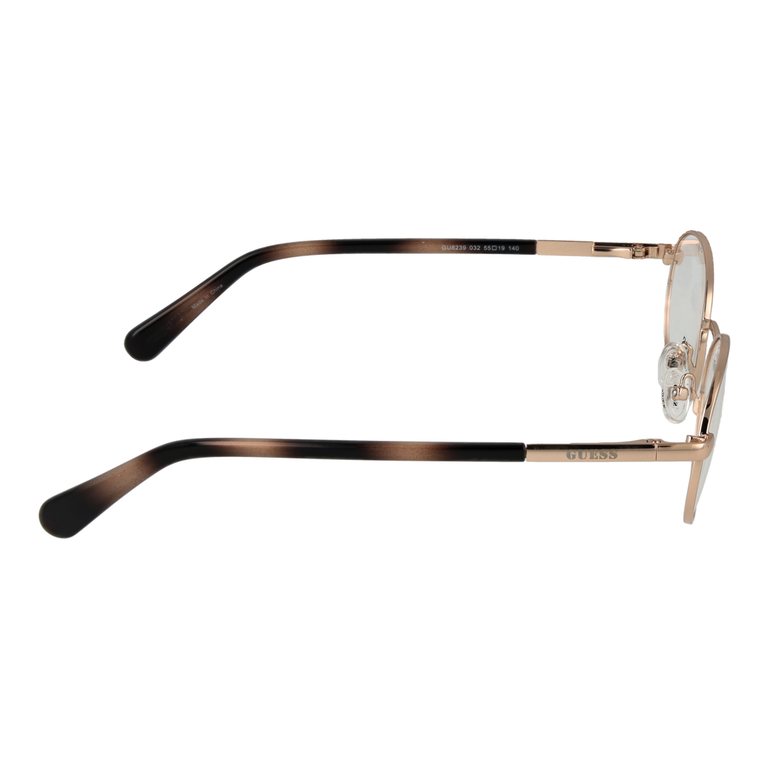 Unisex rose gold thin metal oval eyeglasses with black-brown gradient temple tips, adjustable nose pads