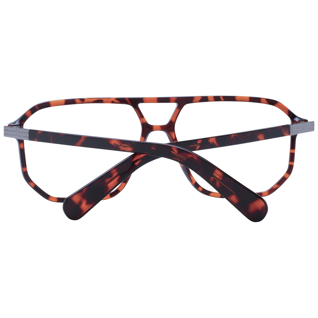 Unisex tortoise shell plastic full-rim square eyeglasses with double bridge on white background