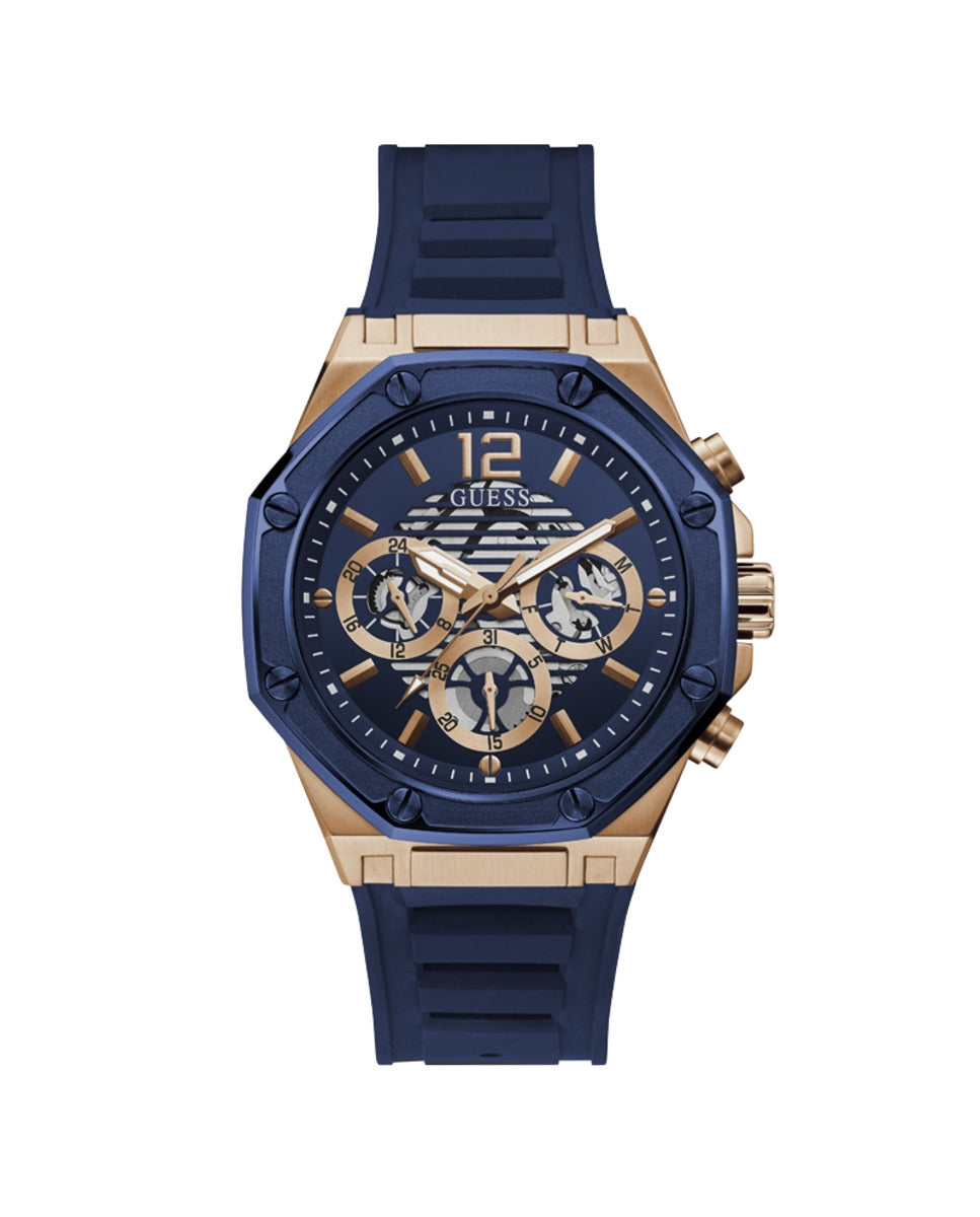 Rose Gold-Tone Chronograph with Navy Silicone Strap
