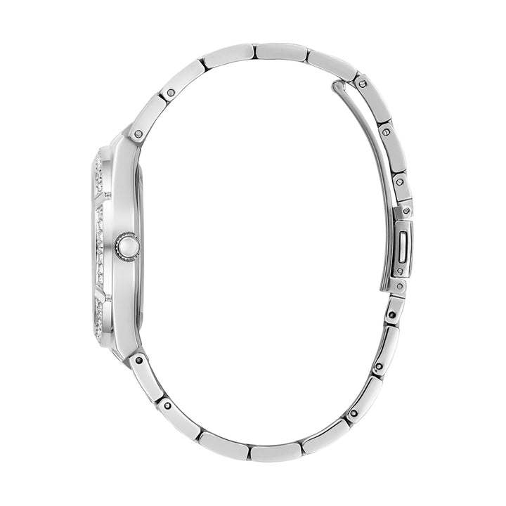 Silver stainless steel wristwatch with crystal-set bezel and bracelet on mineral dial, 36 mm case for Man