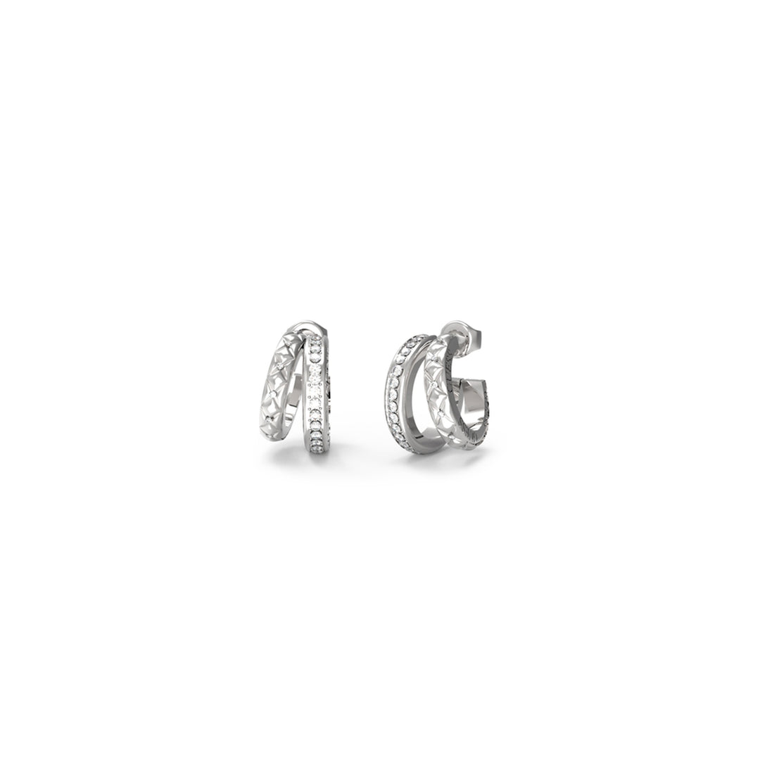 Silver textured hoop earrings for Women with embedded sparkling stones and secure clasp, displayed on neutral background