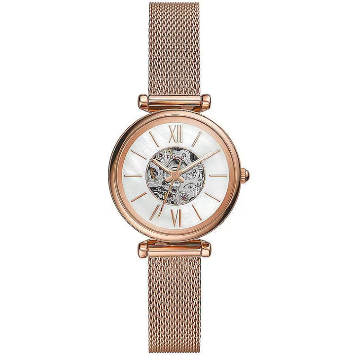 Fossil Rose Gold Skeleton Mesh Watch