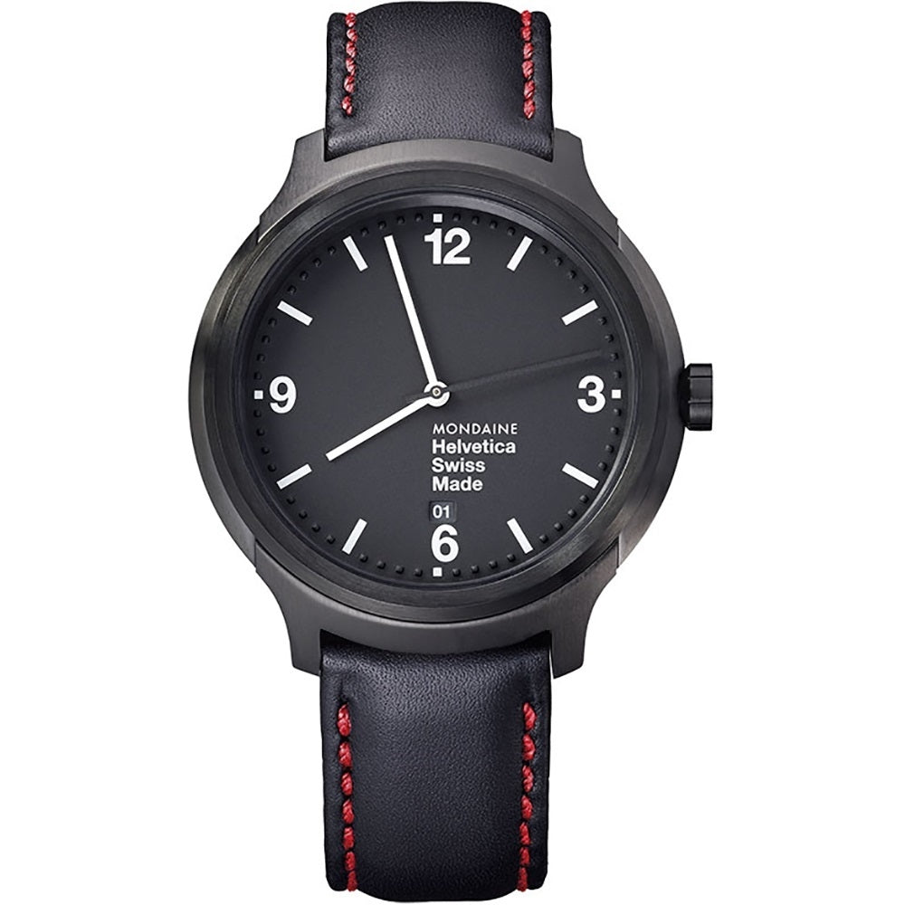 Mondaine Helvetica Swiss Black Leather Watch