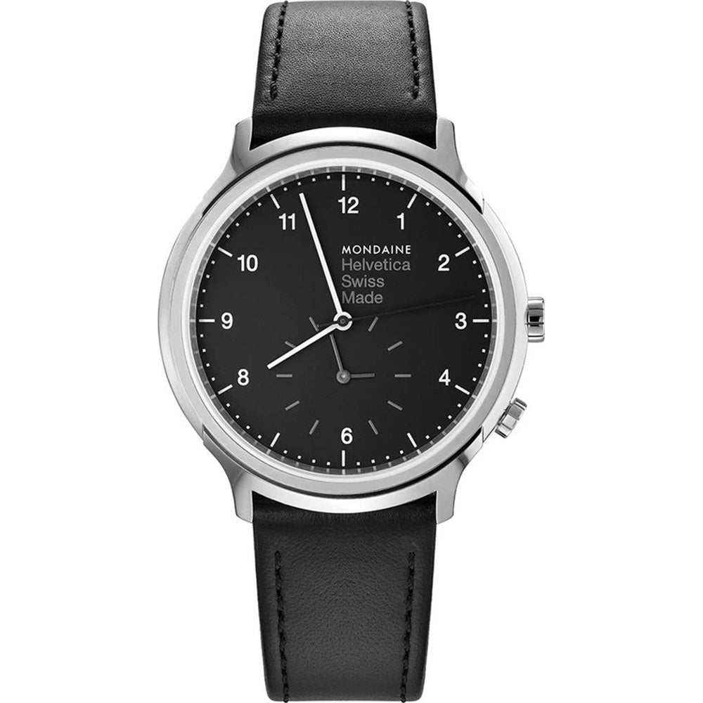 Mondaine Helvetica Black Leather Analog Watch