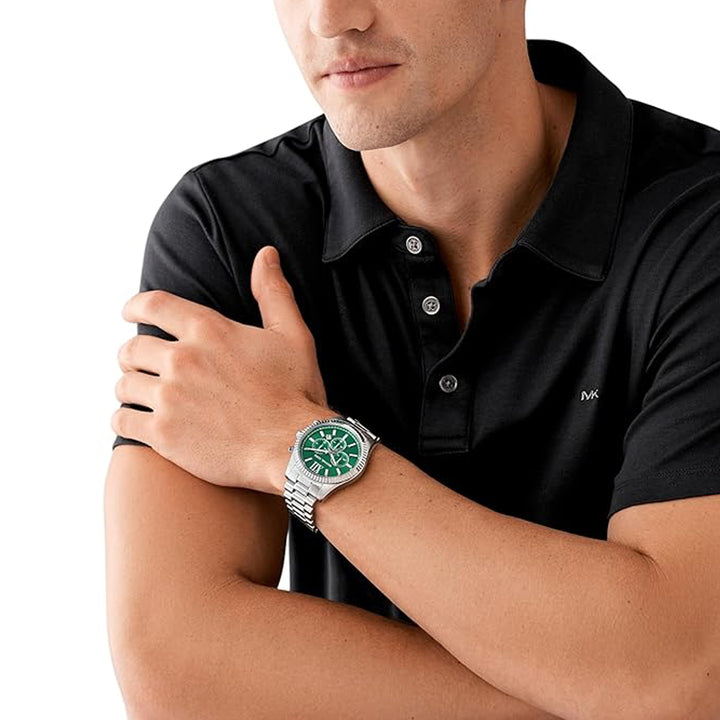 Michael Kors Silver Chronograph Watch, Green Dial