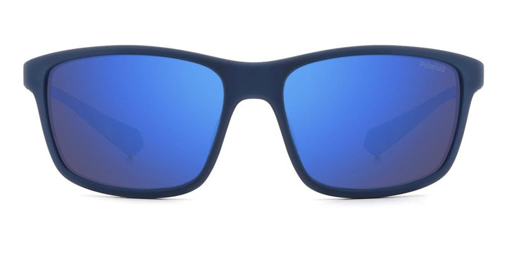 Blue two-tone rectangular sport sunglasses for Man with polarized lenses and plastic frame