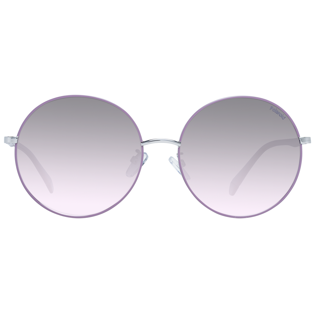 Purple metal round sunglasses with gradient lenses and adjustable nose pads on white background