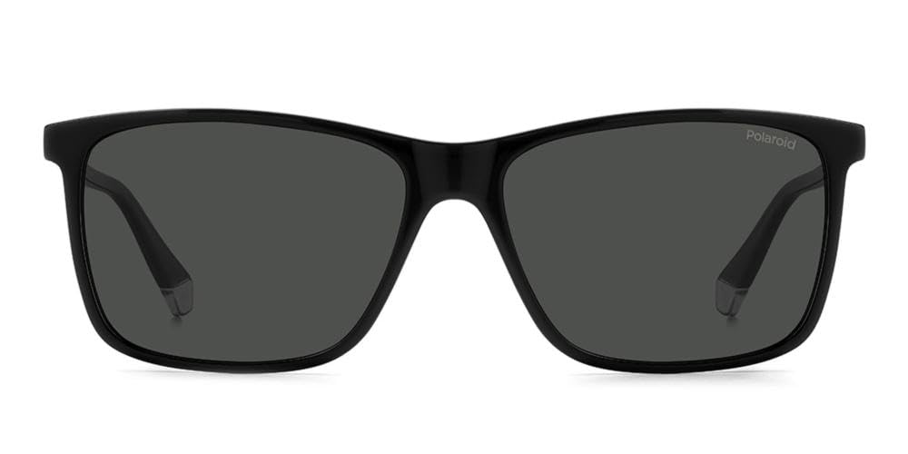 Black Unisex rectangular sunglasses, polarized lenses, lightweight acetate frame, classic modern silhouette