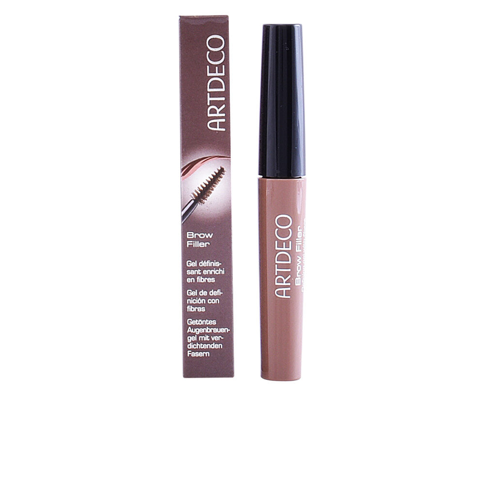 Small tinted brow gel tube with precision brush, soft brown shade, 1.1 ml