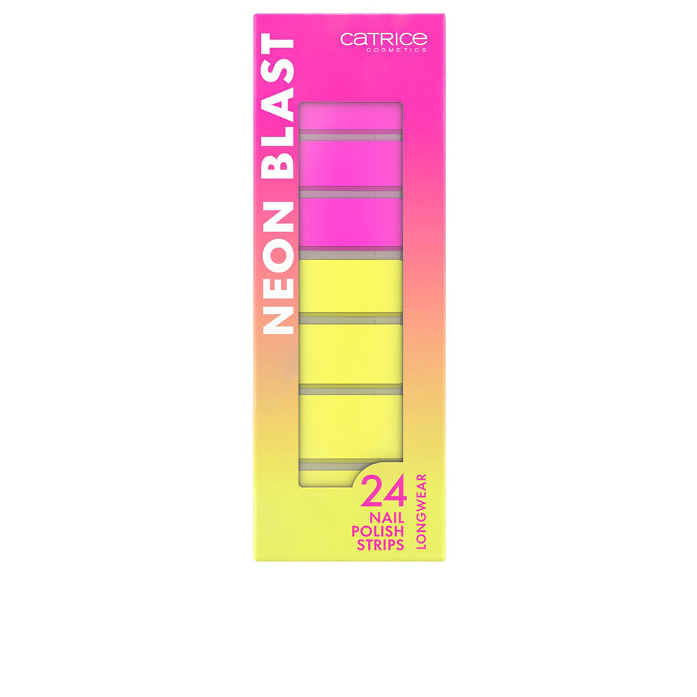 Pack of 24 neon pink and yellow self‑adhesive nail strips, eight sizes