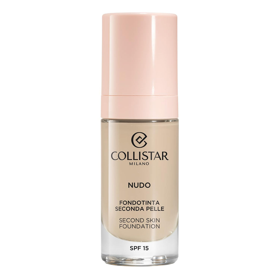 30 ml bottle of lightweight beige liquid foundation with pump, natural luminous finish