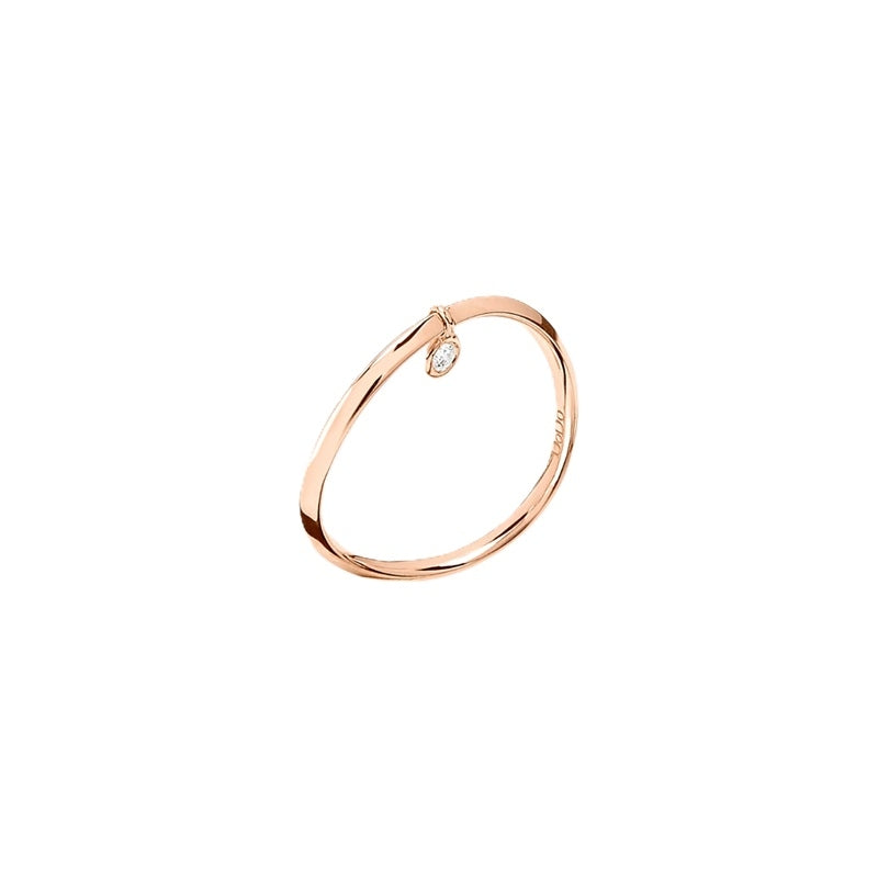 Rose gold slim bangle for Women with a single dangling clear diamond charm against white background