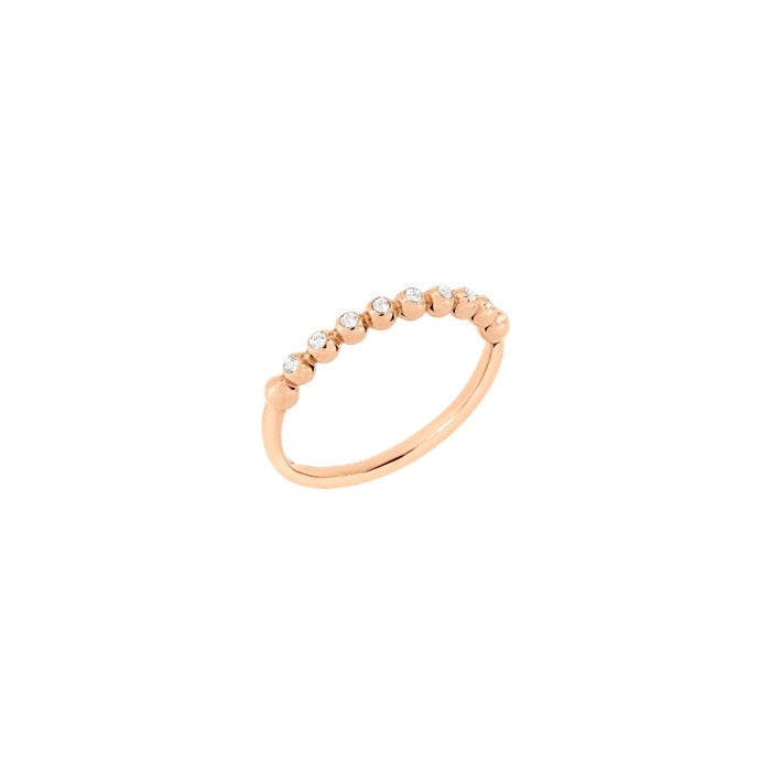 Rose gold slim band ring studded with small round diamonds, delicate stacked-ready profile