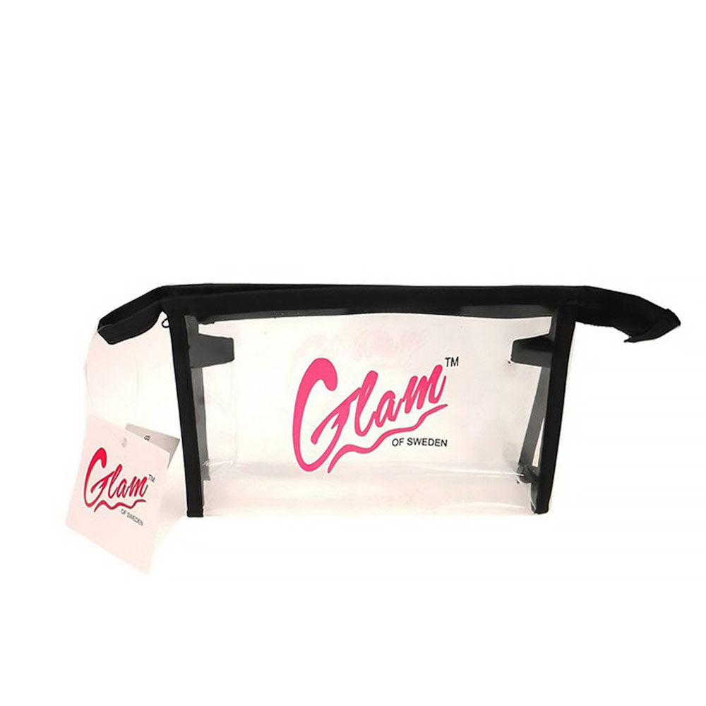 Clear PVC toiletry bag with black stitching and zip, medium size for travel