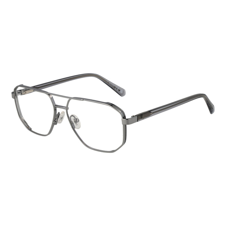 Gray Unisex eyeglasses with double bridge, rectangular lenses, metal and plastic frame, clear nose pads