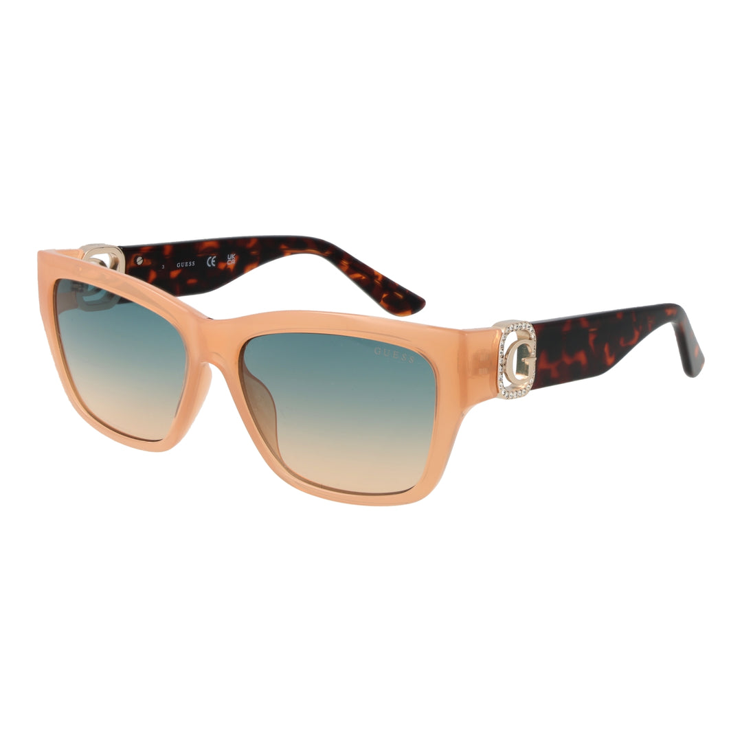 Peach tortoiseshell square sunglasses with gradient lenses and rhinestone &