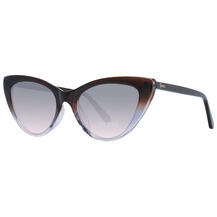 Guess women’s retro cat-eye sunglasses brown gradient to clear plastic frame with tapered brow and gradient lenses