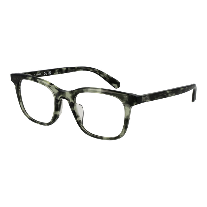 Unisex green and black tortoiseshell full-rim rectangular eyeglasses in plastic frame, modern design, front view