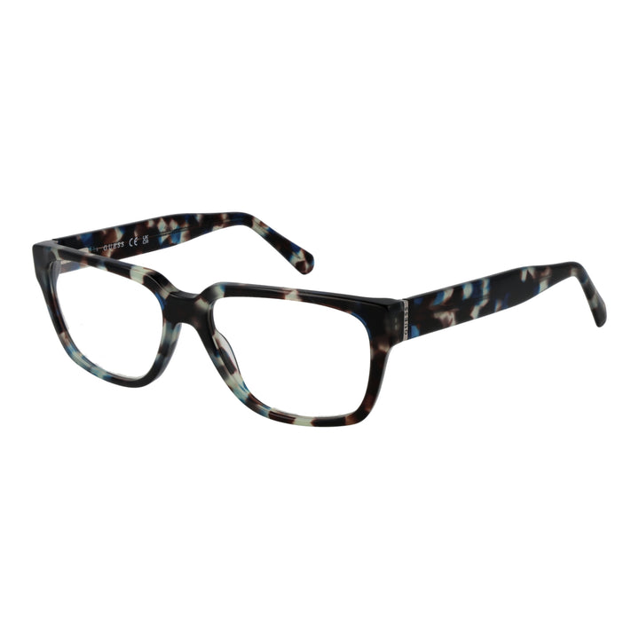 Unisex multicolor tortoiseshell rectangular eyeglasses in plastic frame, black brown blue white pattern