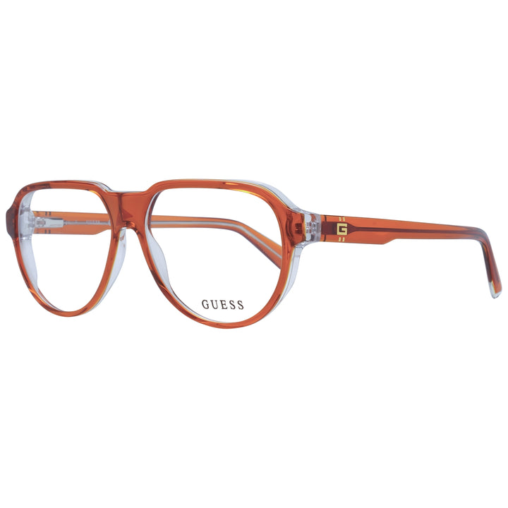 Transparent orange rectangular eyeglasses in plastic with gold &