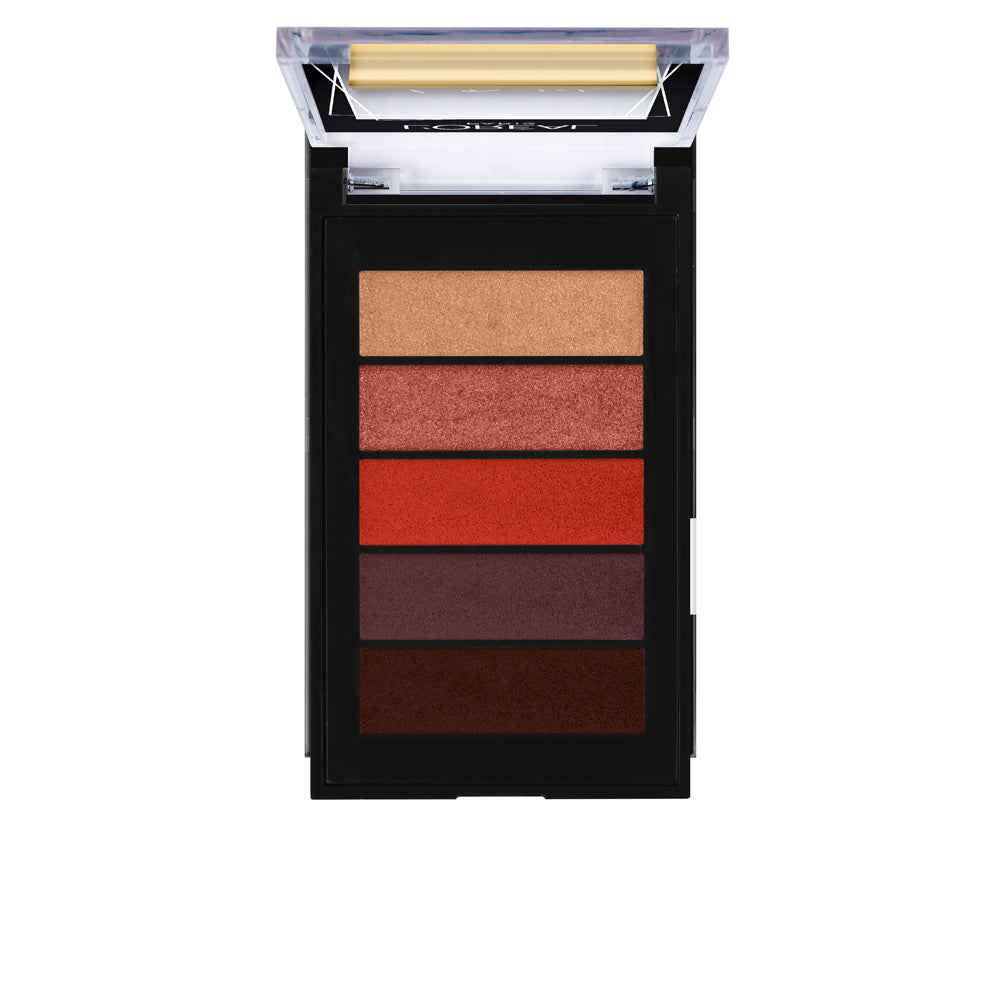 Slim five-shade eyeshadow palette in compact case, 4 g, mixed finishes