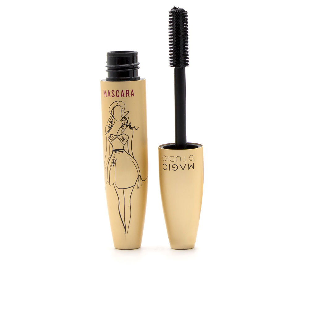Tube of black mascara with tapered wand and glossy cream formula, 12 ml